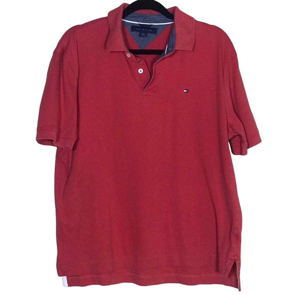 Tommy Hilfiger Shirt Mens Large Red Classic Fit‎ Polo Collared Short Sleeves